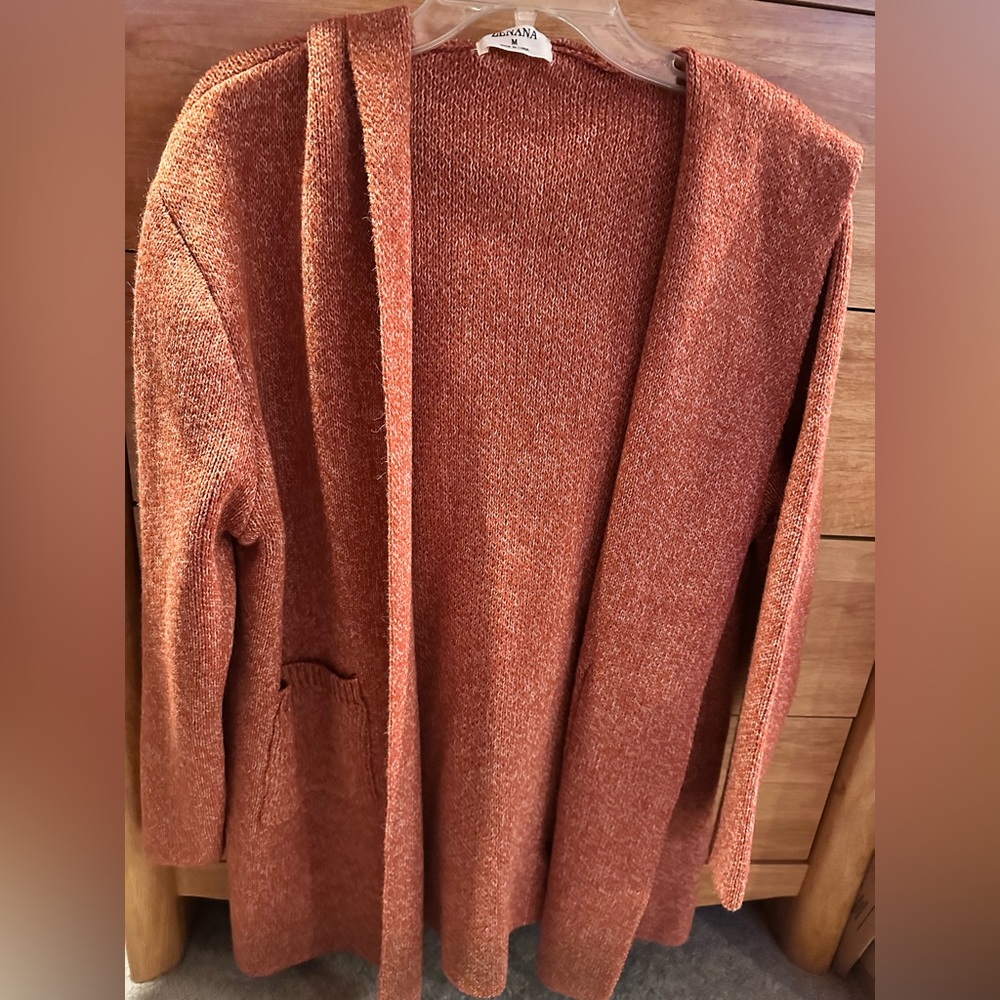 Zenana burnt orange hooded cardigan